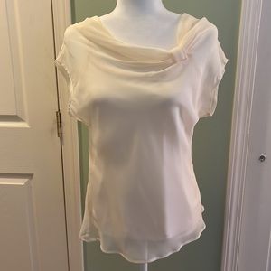 Adiva Ivory Sheer Ladies Blouse with Ivory Tank Top - Size Medium